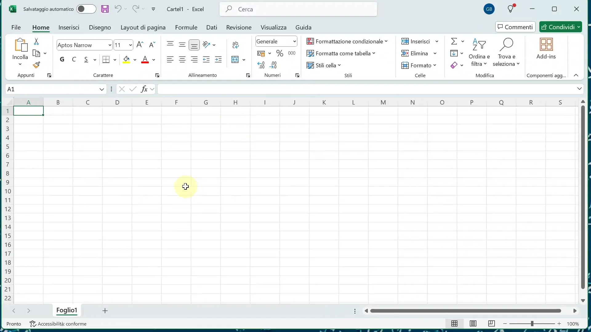 Creazione di una cartella di lavoro vuota in Excel