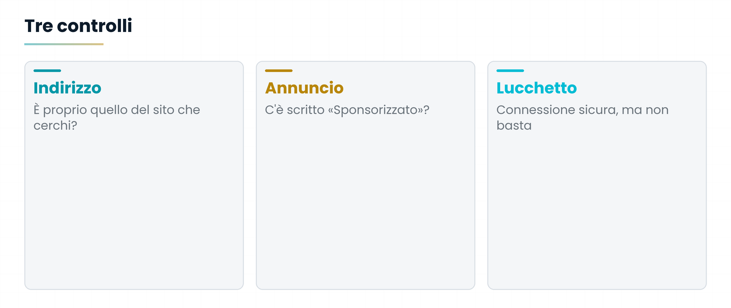 Tre schede: indirizzo, annuncio, lucchetto