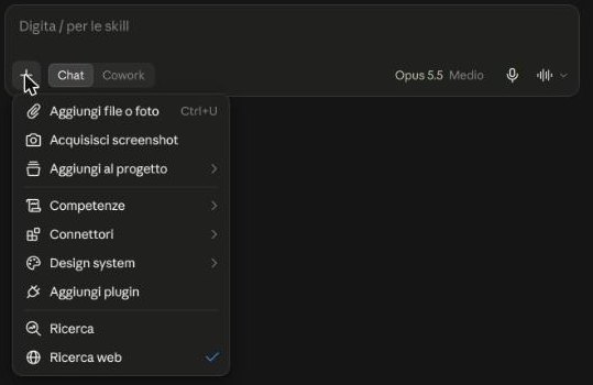 The + menu in claude.ai.