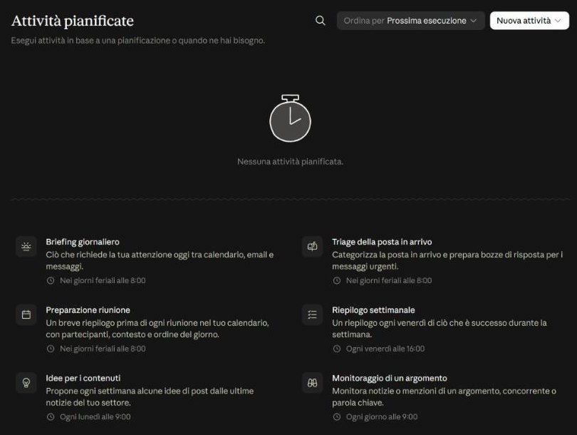 The Scheduled tasks page with the suggested templates.