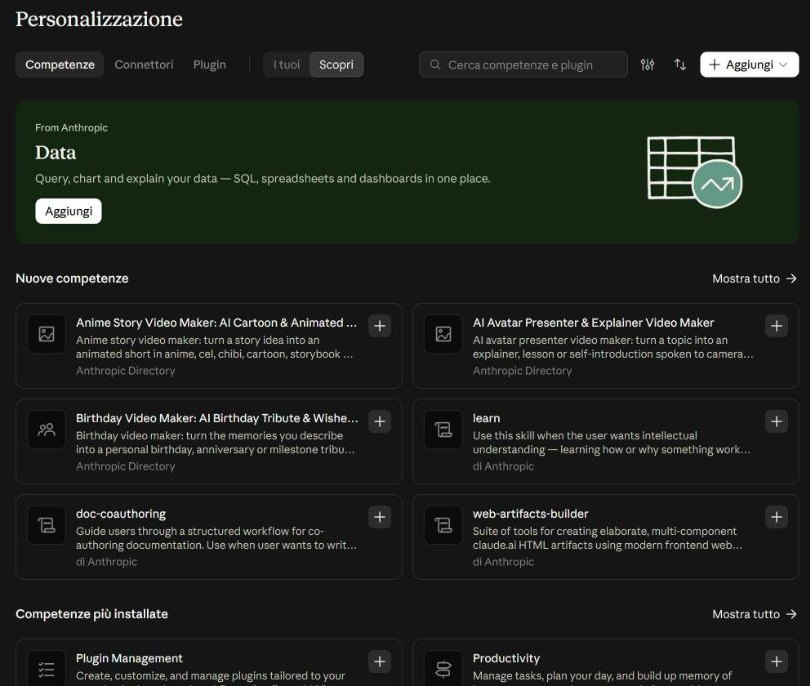 Customize, Skills, Discover.