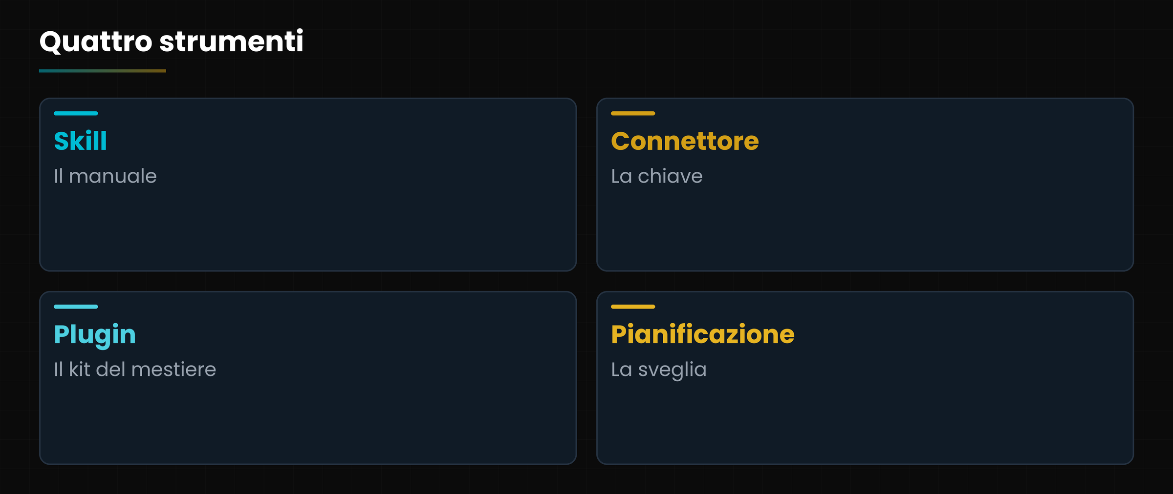 Quattro strumenti, quattro compiti.