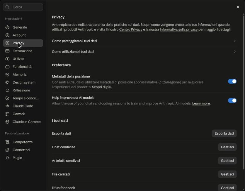 Settings, Privacy.