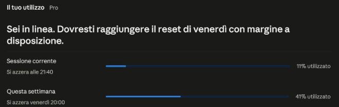 Settings, Usage: current session and week.