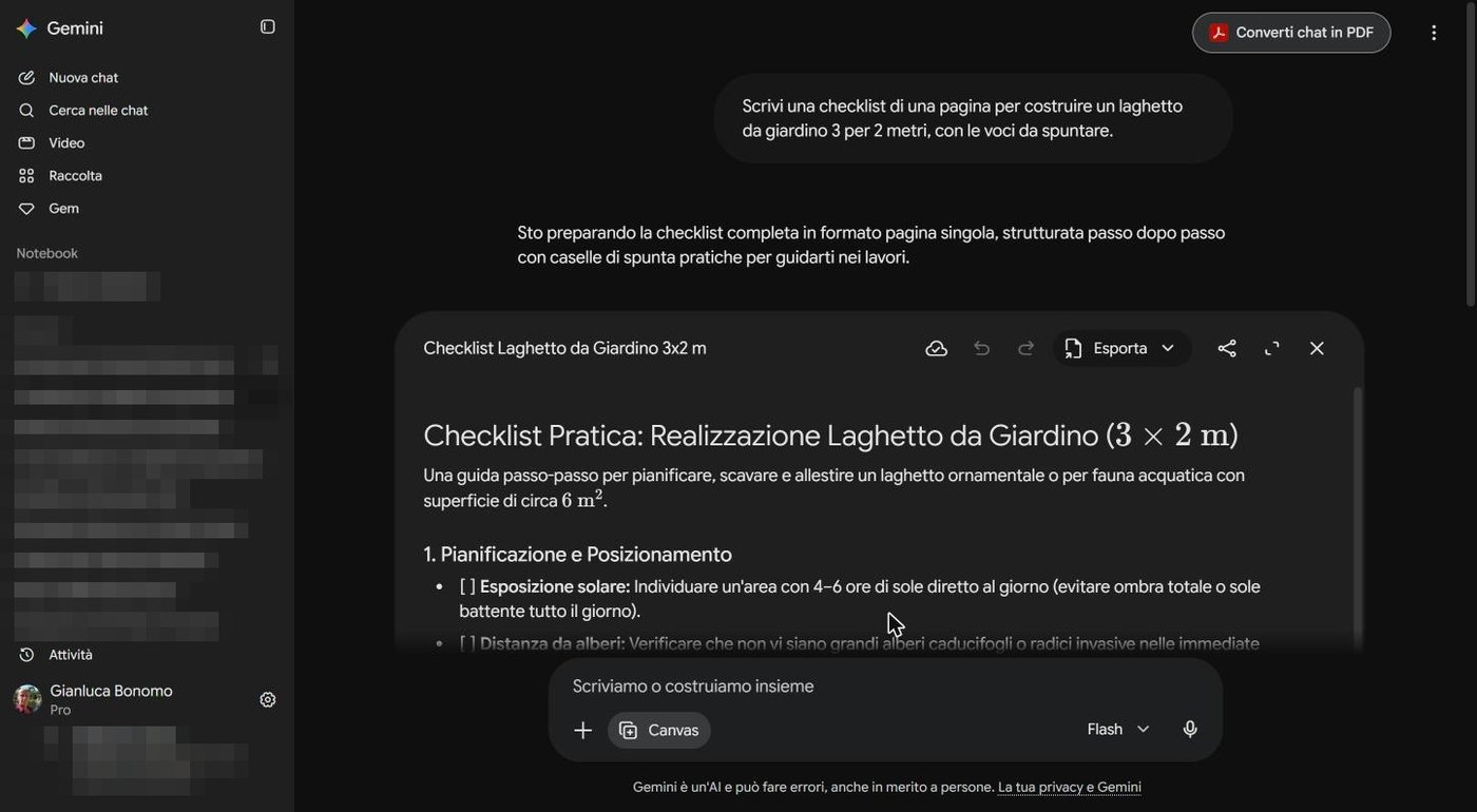 Canvas con documento Checklist Laghetto da Giardino 3x2 m