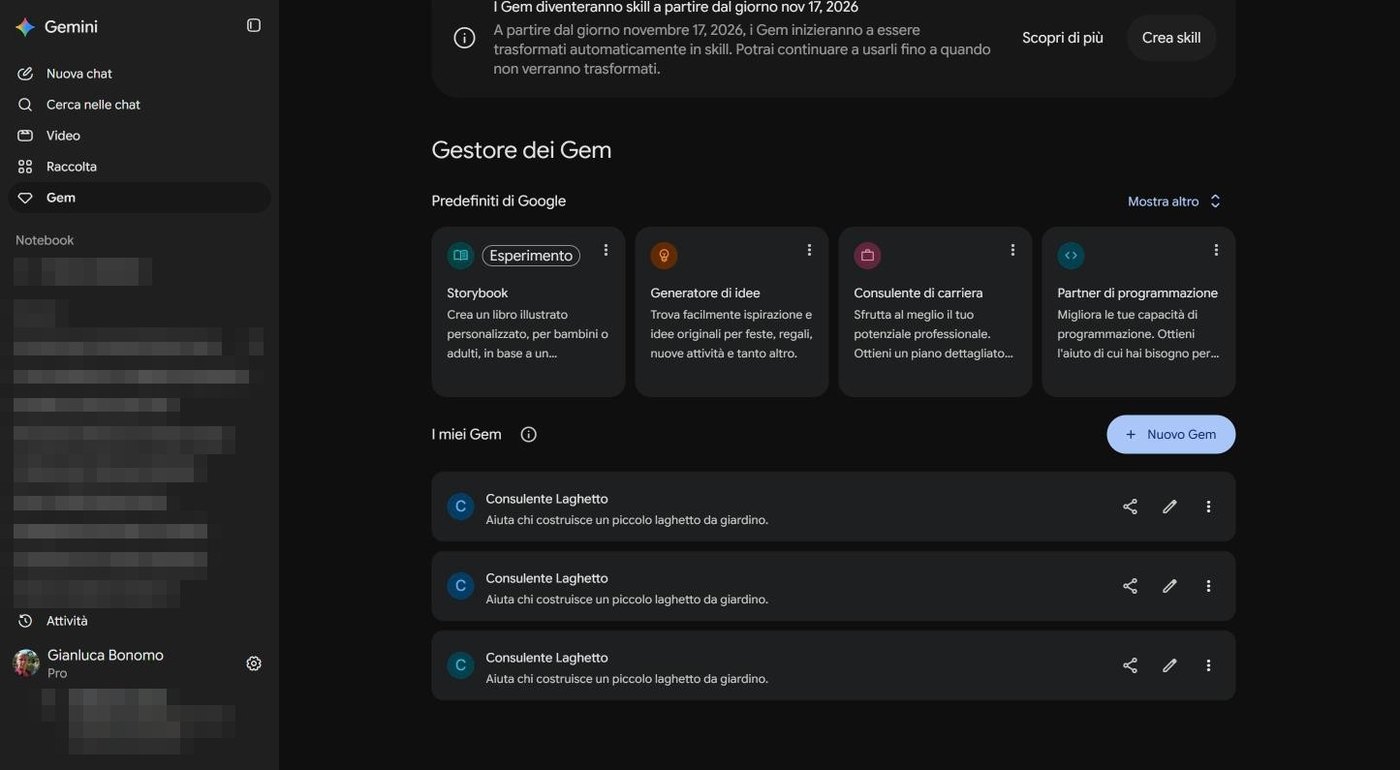 Gestore dei Gem con avviso del 17 novembre, Gem predefiniti e I miei Gem