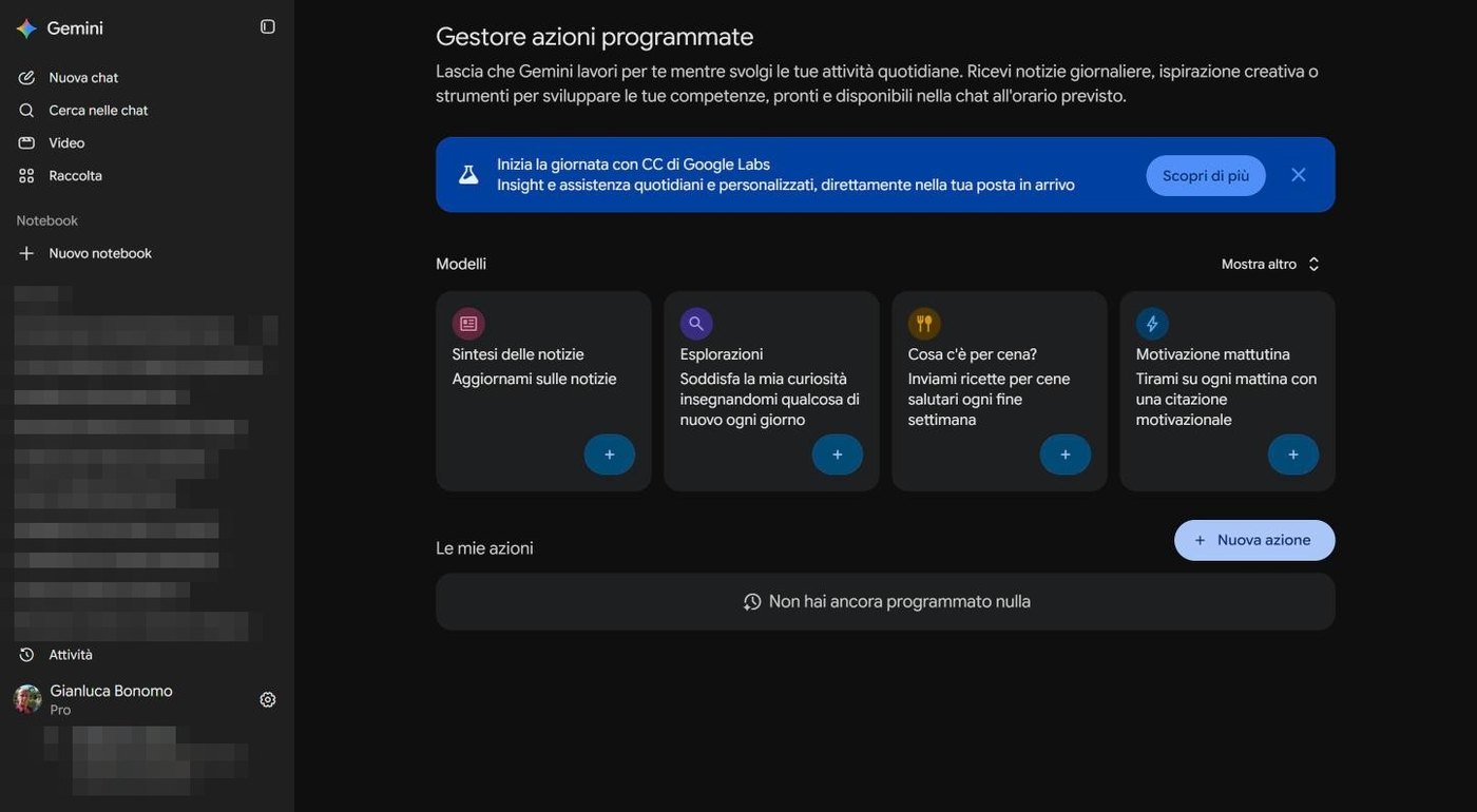 Gestore azioni programmate con i modelli e la sezione Le mie azioni