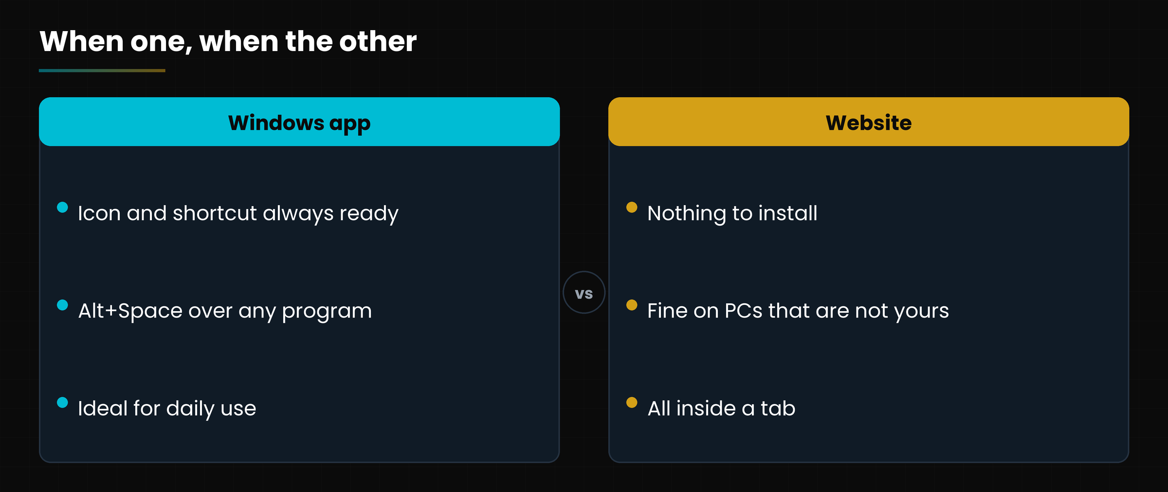 Web and app compared