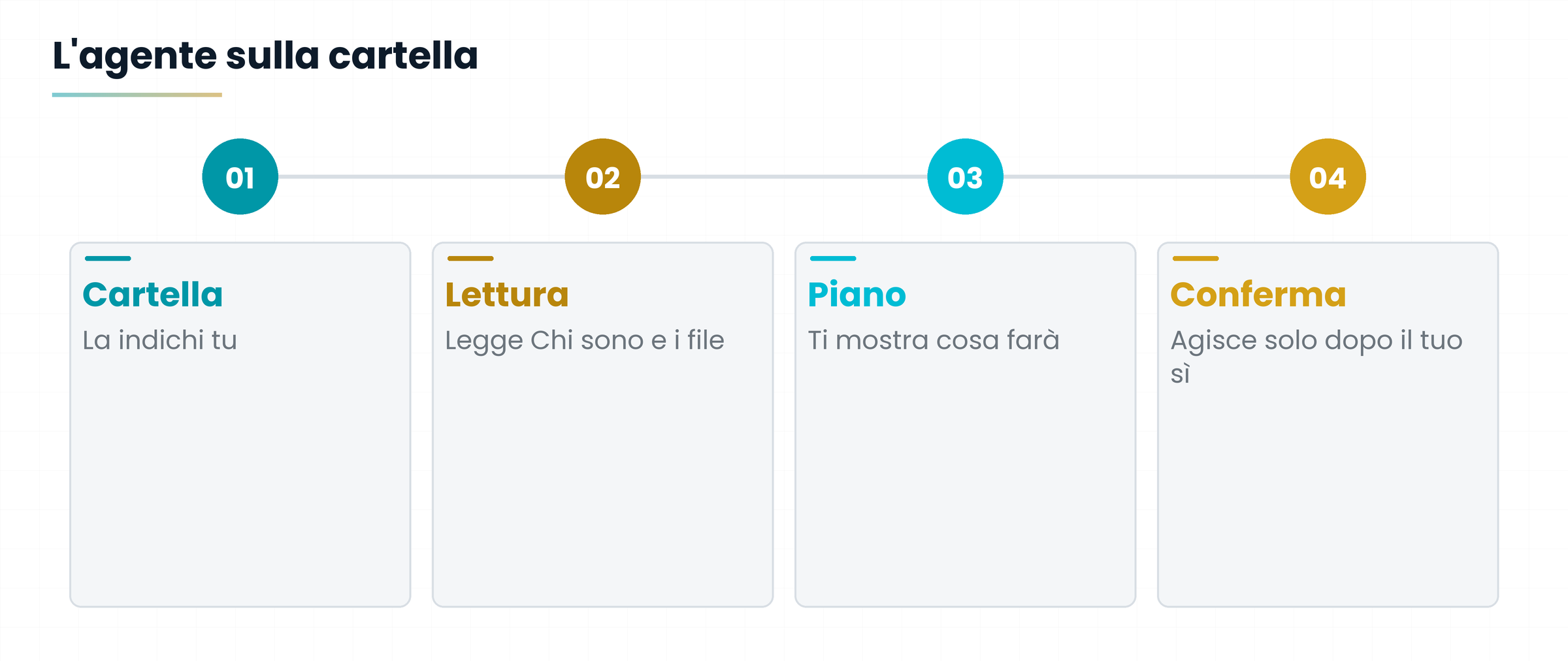 Processo: indichi la cartella, l'IA legge, propone il piano, tu confermi