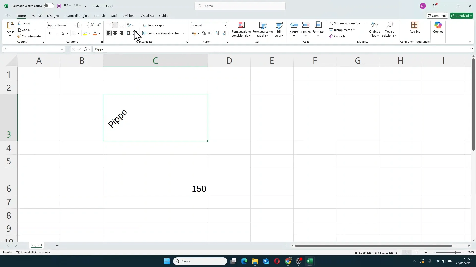 Opzioni di orientamento del testo in Excel