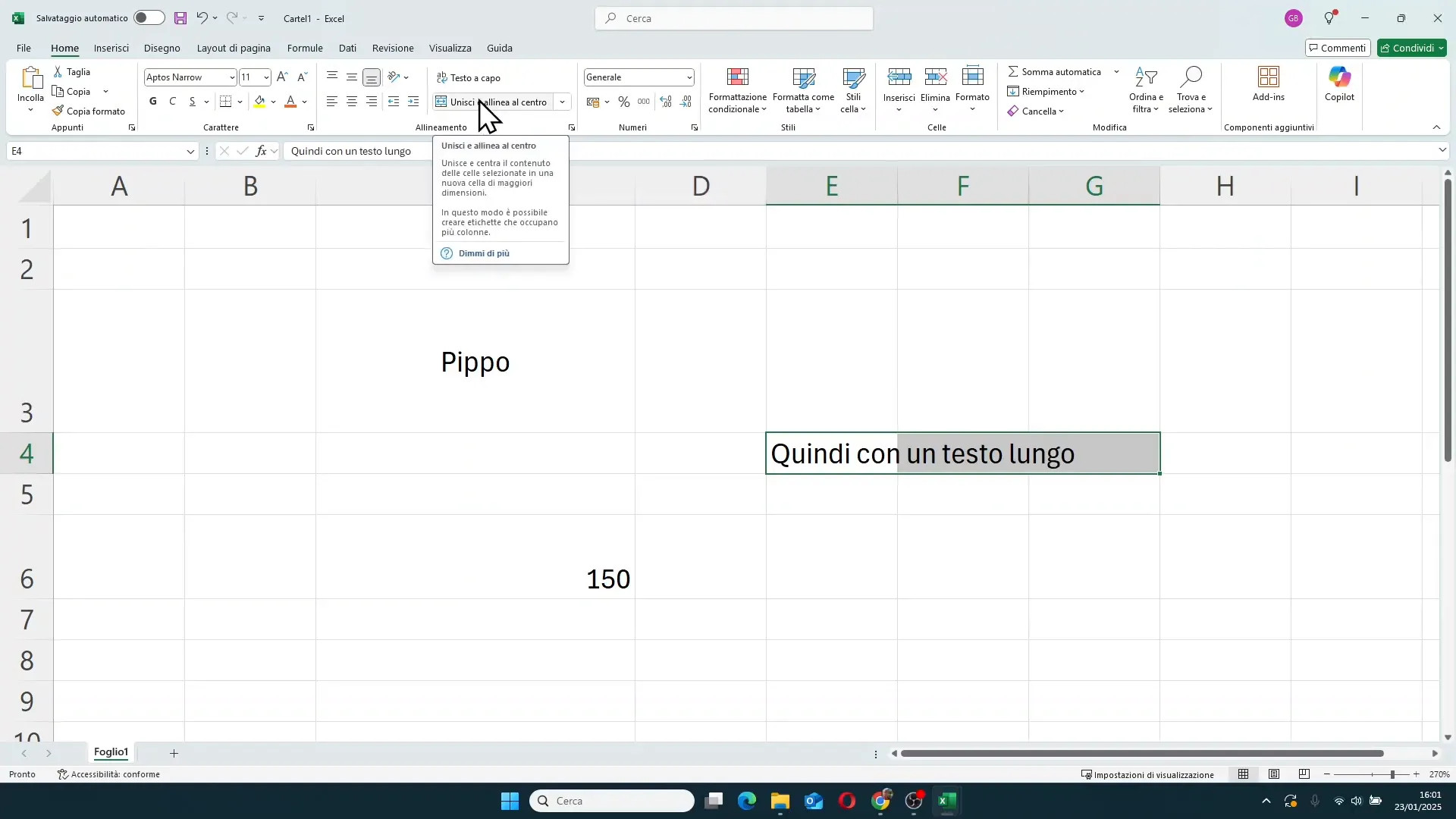 Unione di più celle in Excel