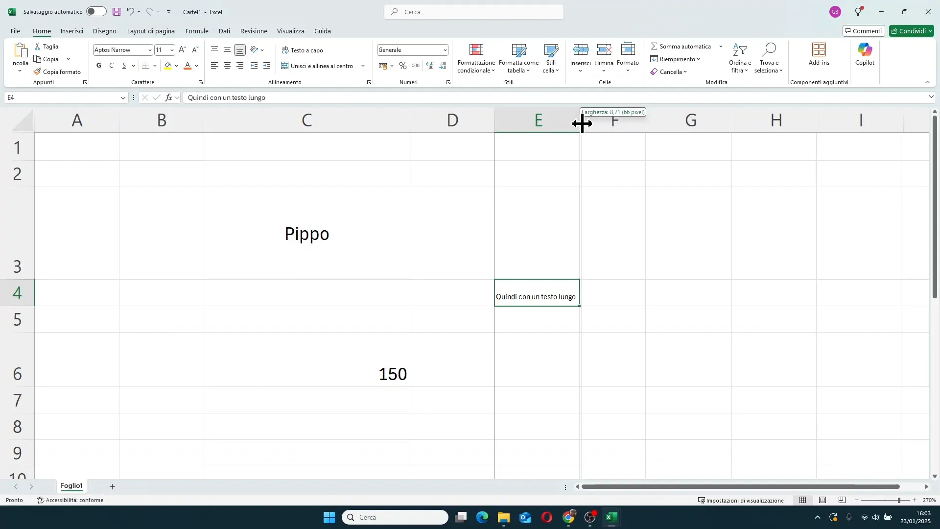 Esempio di testo con Riduci Adatta attivato