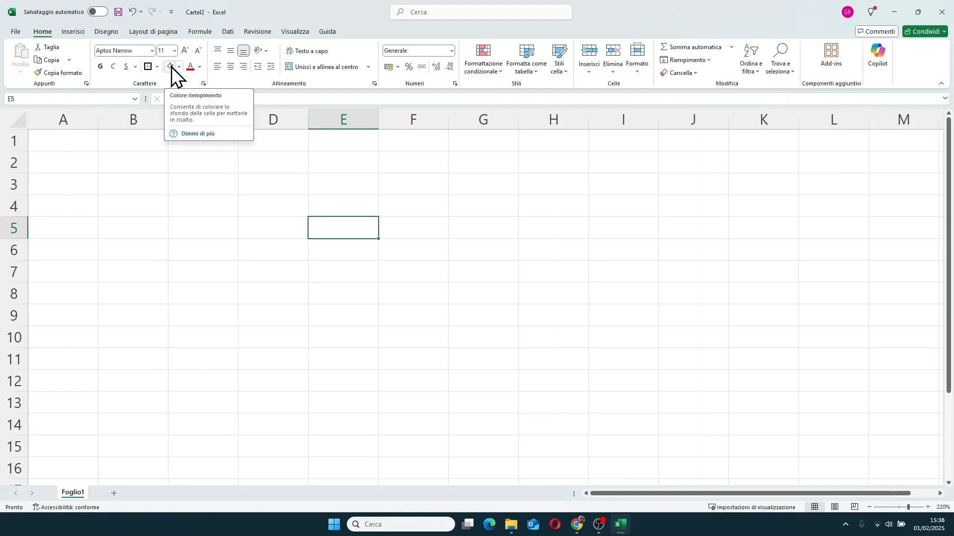 Selezione del colore con il secchiello in Excel