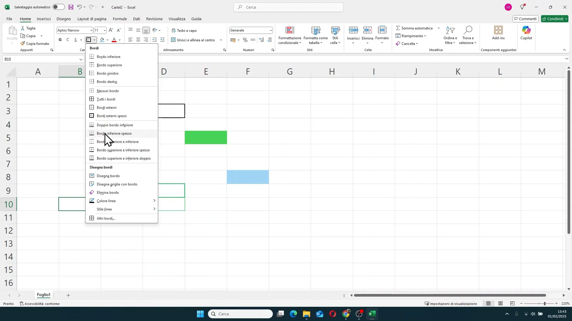 Personalizzazione colore e stile linea bordo in Excel