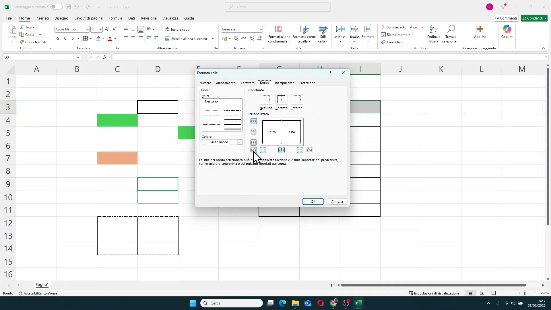 Finestra Altri bordi con opzioni avanzate in Excel