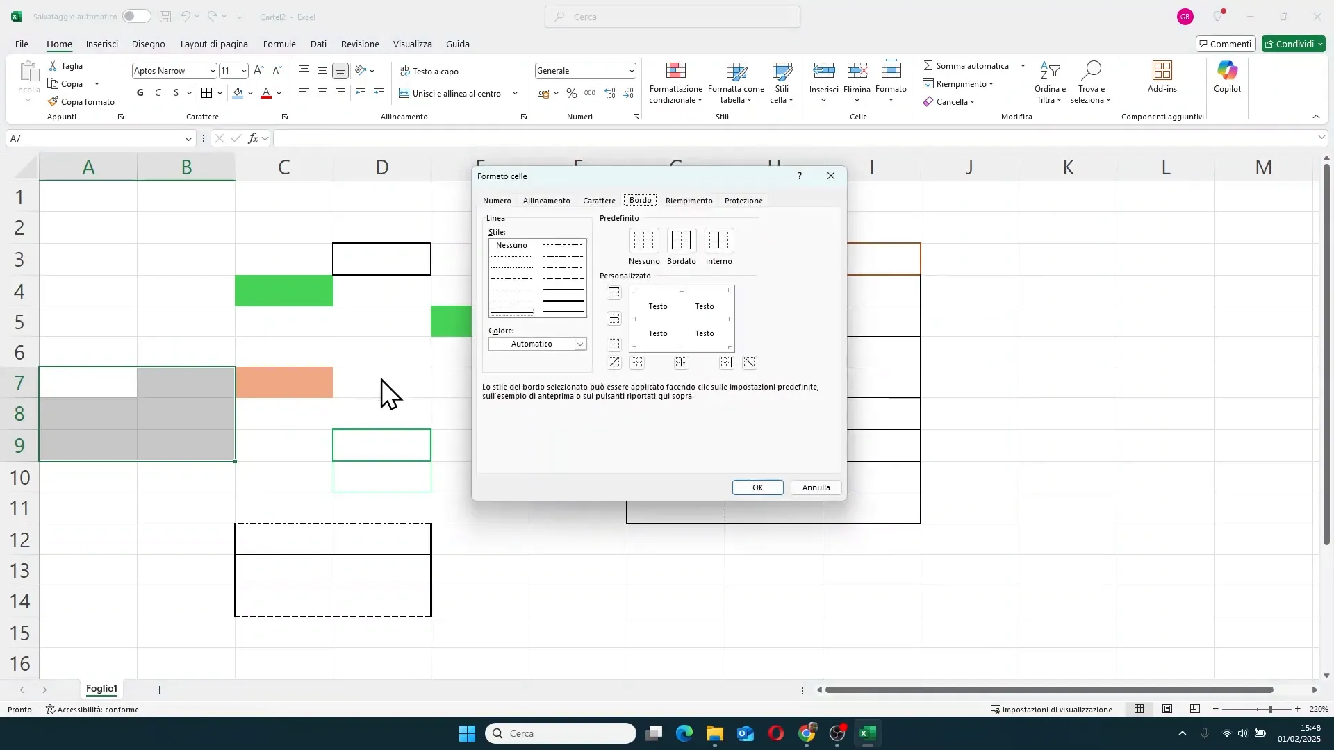Finestra Formato celle con scheda Bordo in Excel
