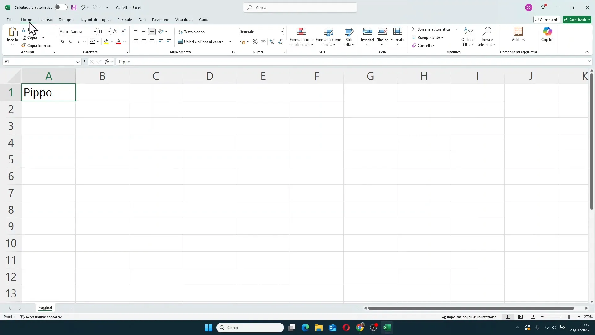 Barra multifunzione Home con formattazione del carattere