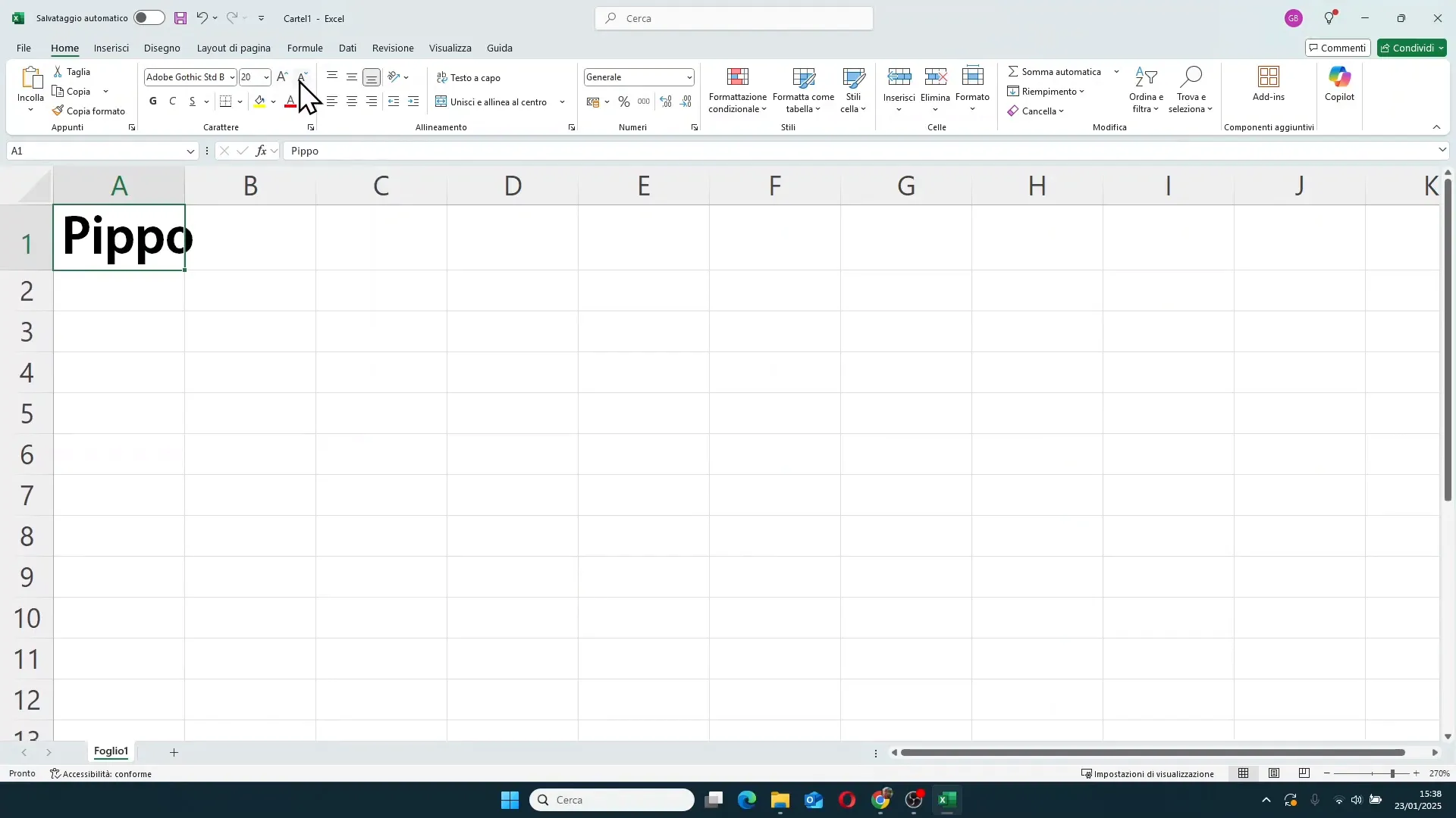 Modifica della dimensione del testo in Excel