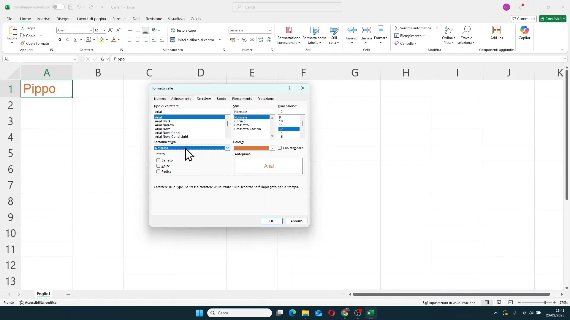 Applicazione degli effetti barrato, apice e pedice in Excel
