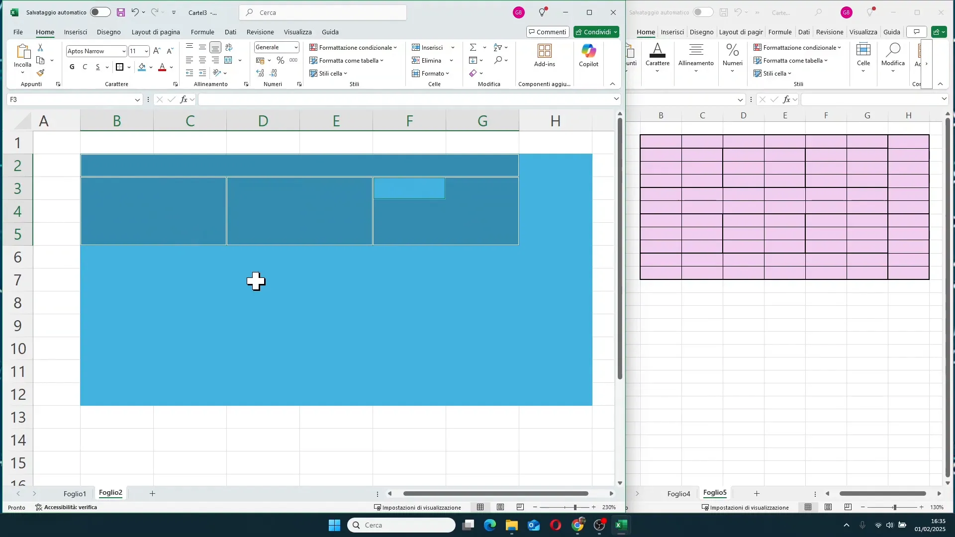 Secondo esempio di selezione multipla di celle per bordi in Excel