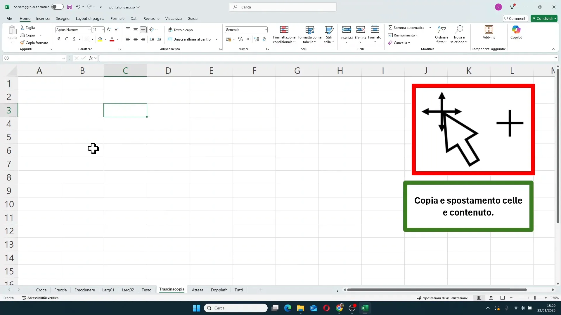 Puntatori per spostare e copiare celle in Excel