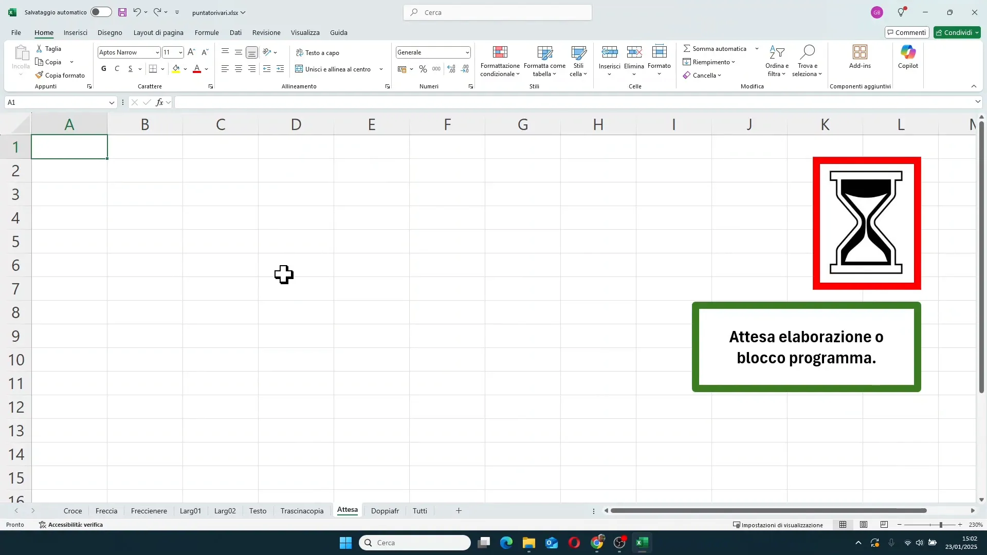 Puntatore di attesa clessidra in Excel