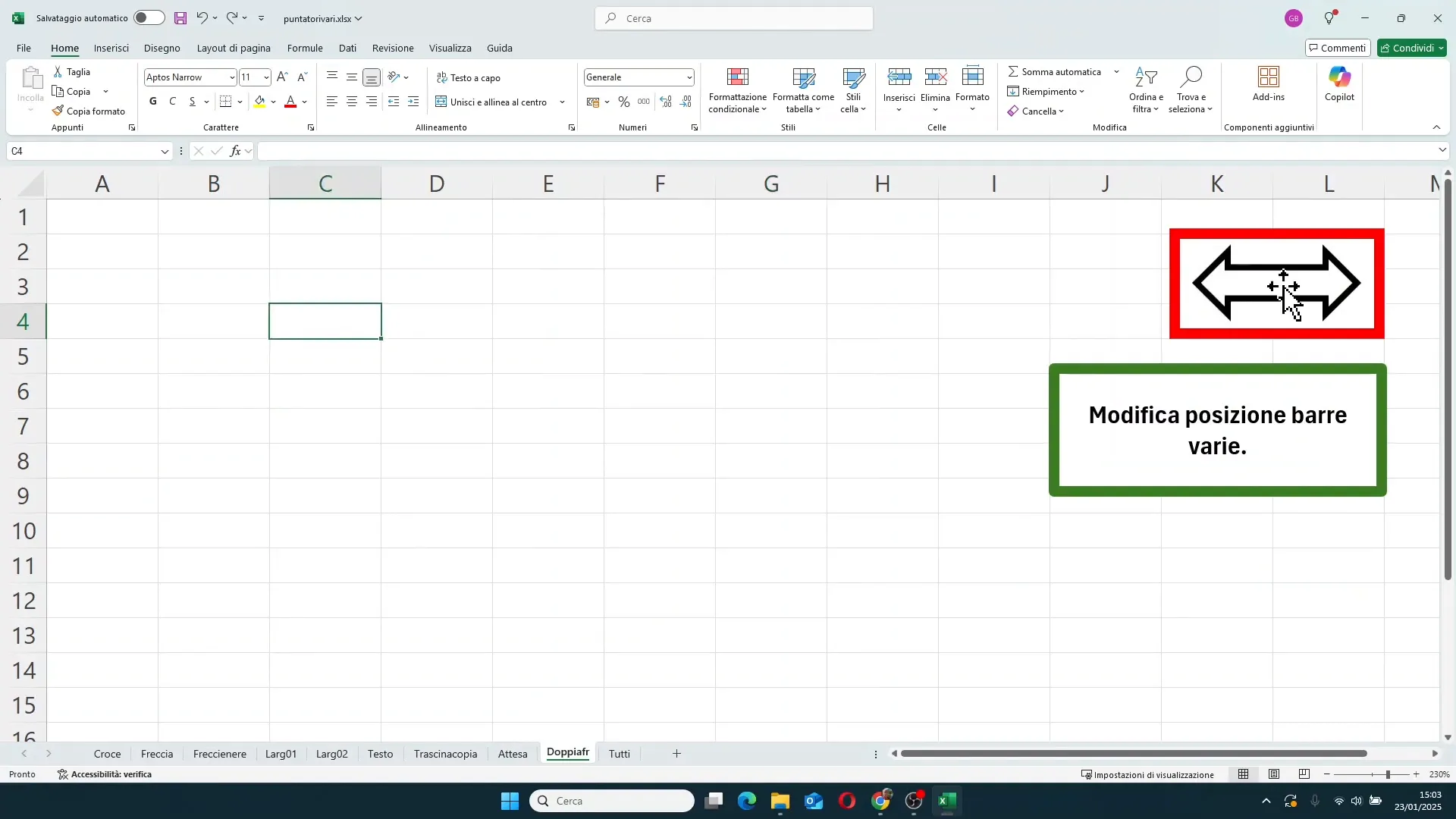 Doppia freccia orizzontale per ridimensionare barre in Excel