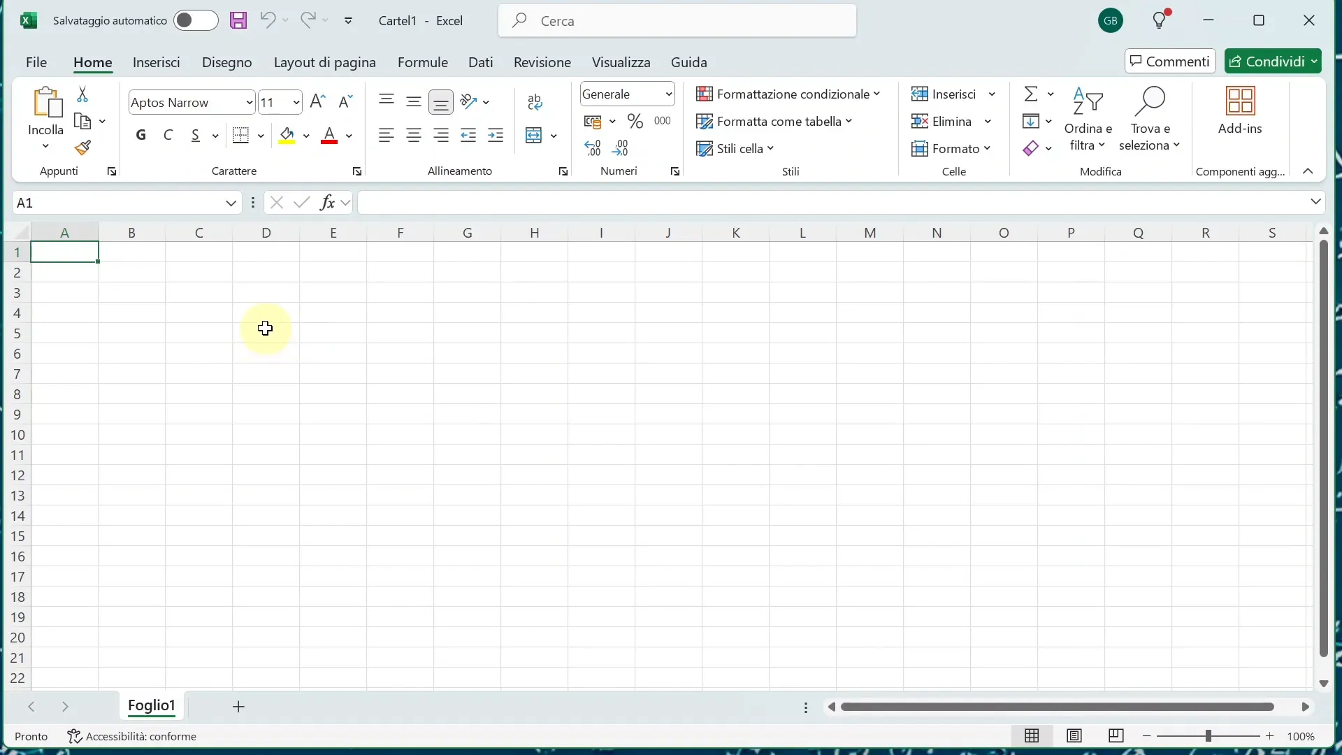 Barra del titolo di Excel con pulsanti e nome file