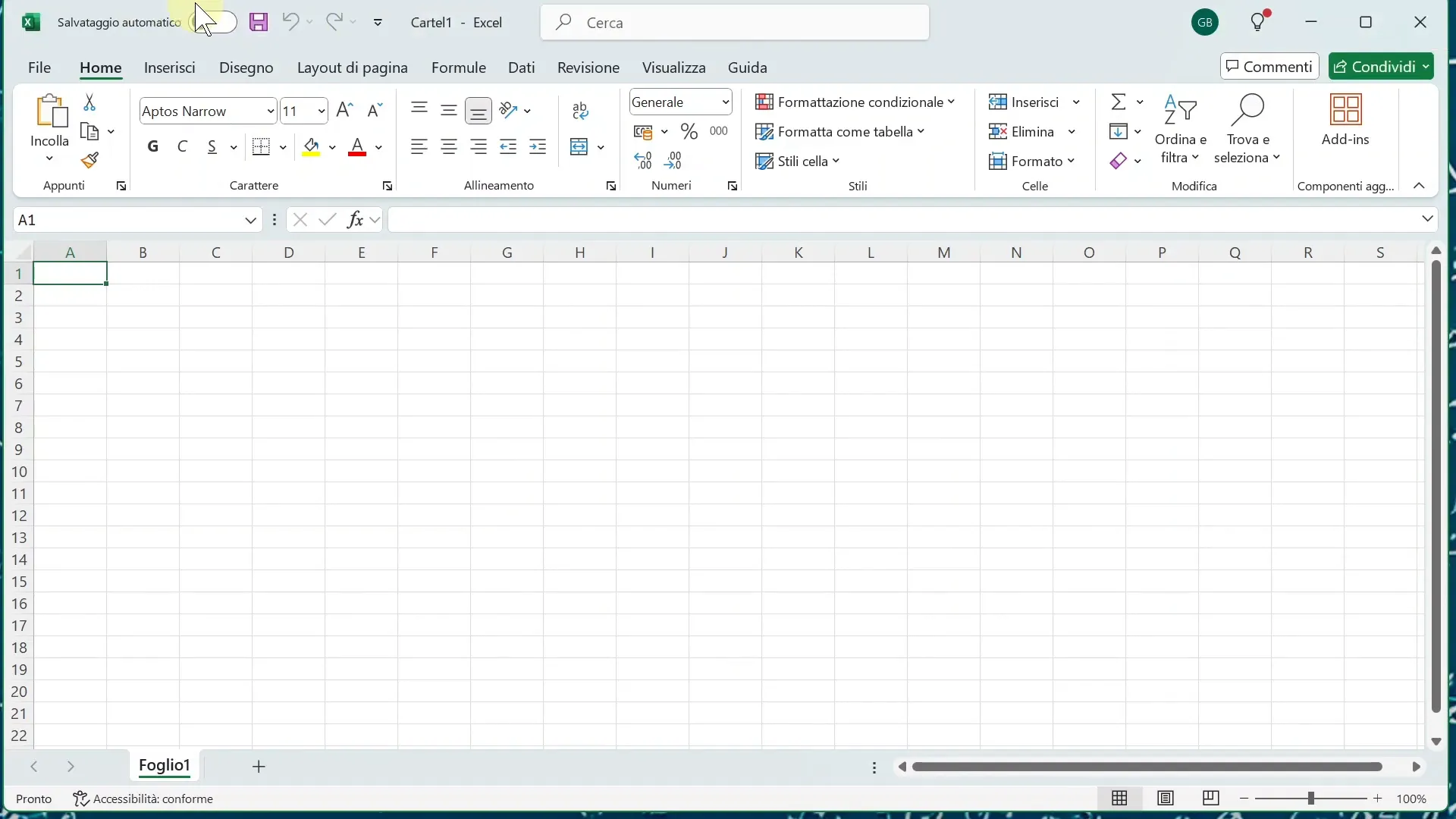 Barra multifunzione di Excel con gruppi di comandi
