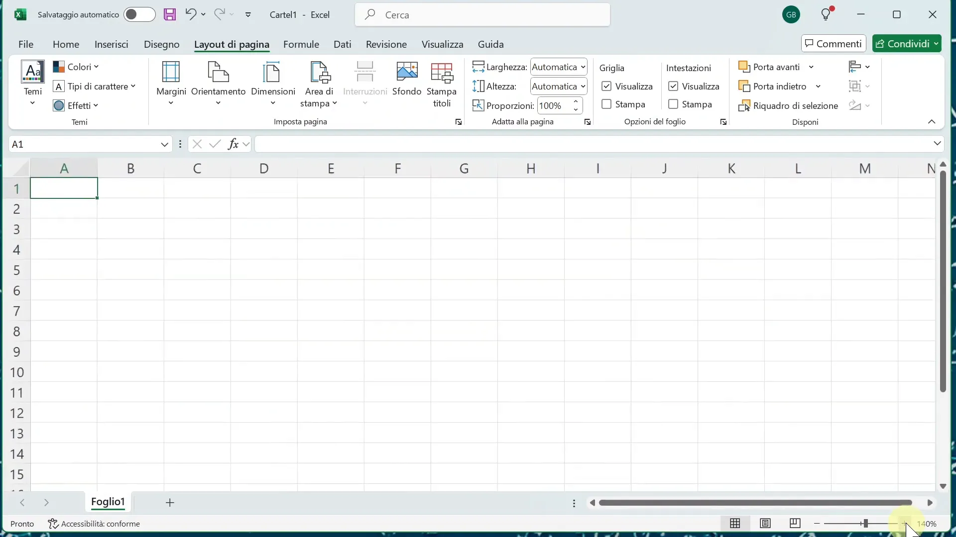 Barra di stato di Excel con controllo zoom
