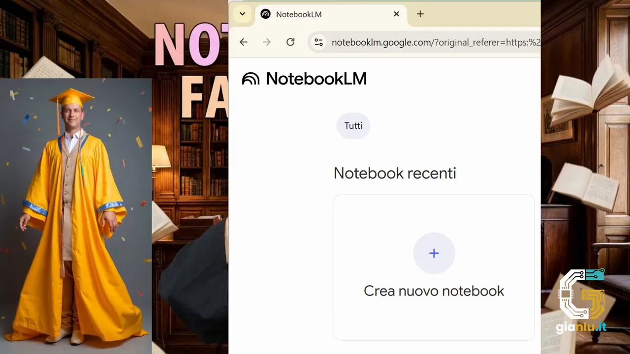 Slide con titolo NotebookLM tipi di file supportati e elenco di documenti, link web, video e immagini