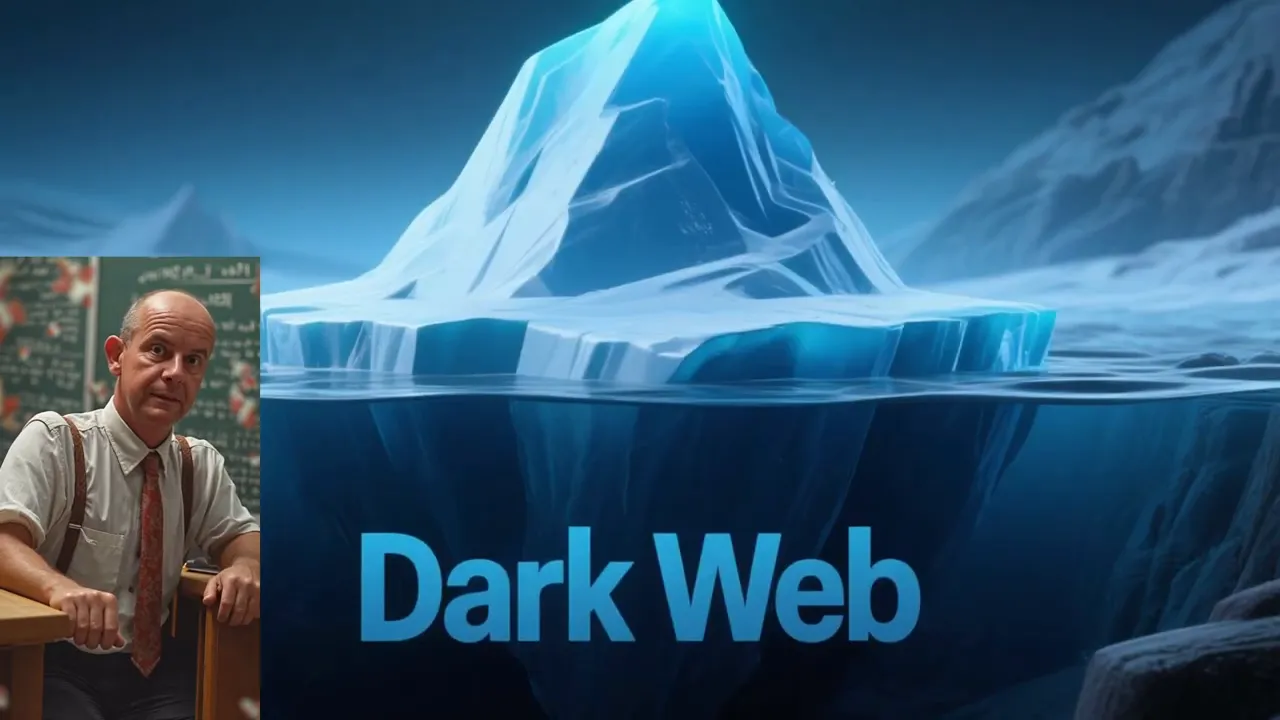 Iceberg nell'acqua con grande scritta Dark Web
