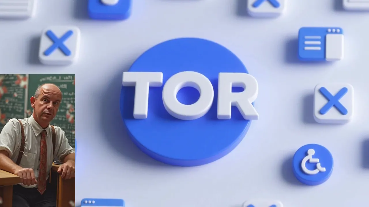 Logo TOR al centro con icone blu su sfondo chiaro