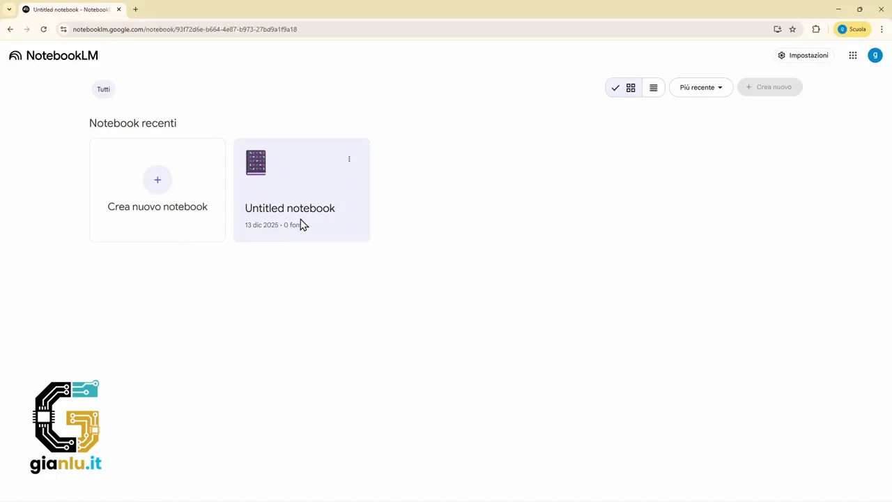 Finestra di NotebookLM per il caricamento delle fonti con opzioni file, Drive, siti web e altri formati