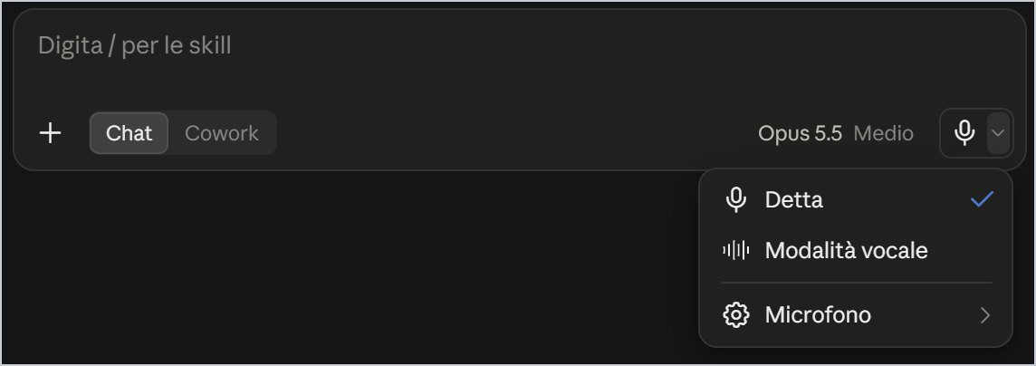 The voice menu: Dictate, Voice mode, Microphone.