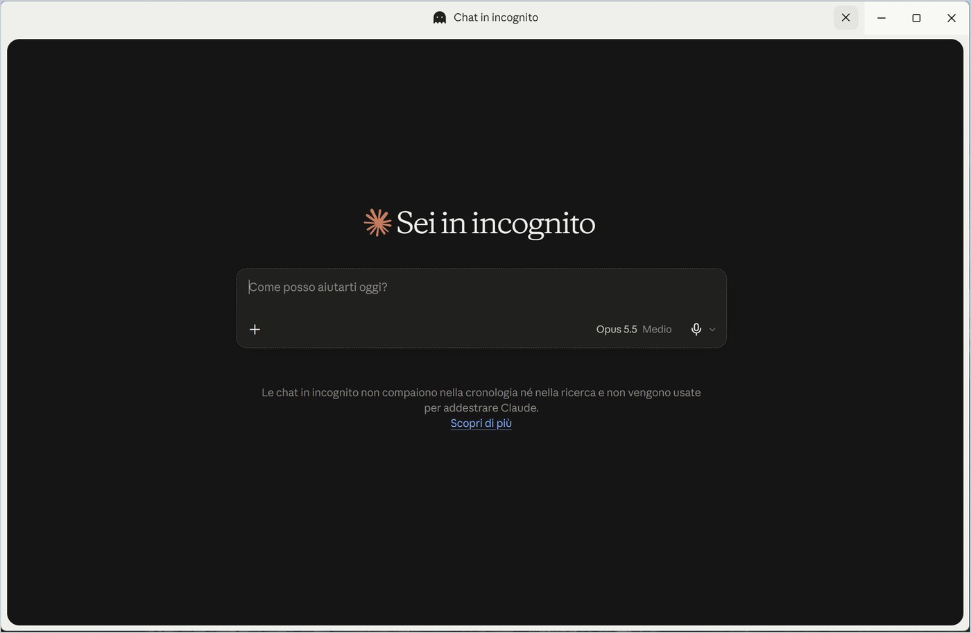 An incognito chat: no history, and not used to train Claude.