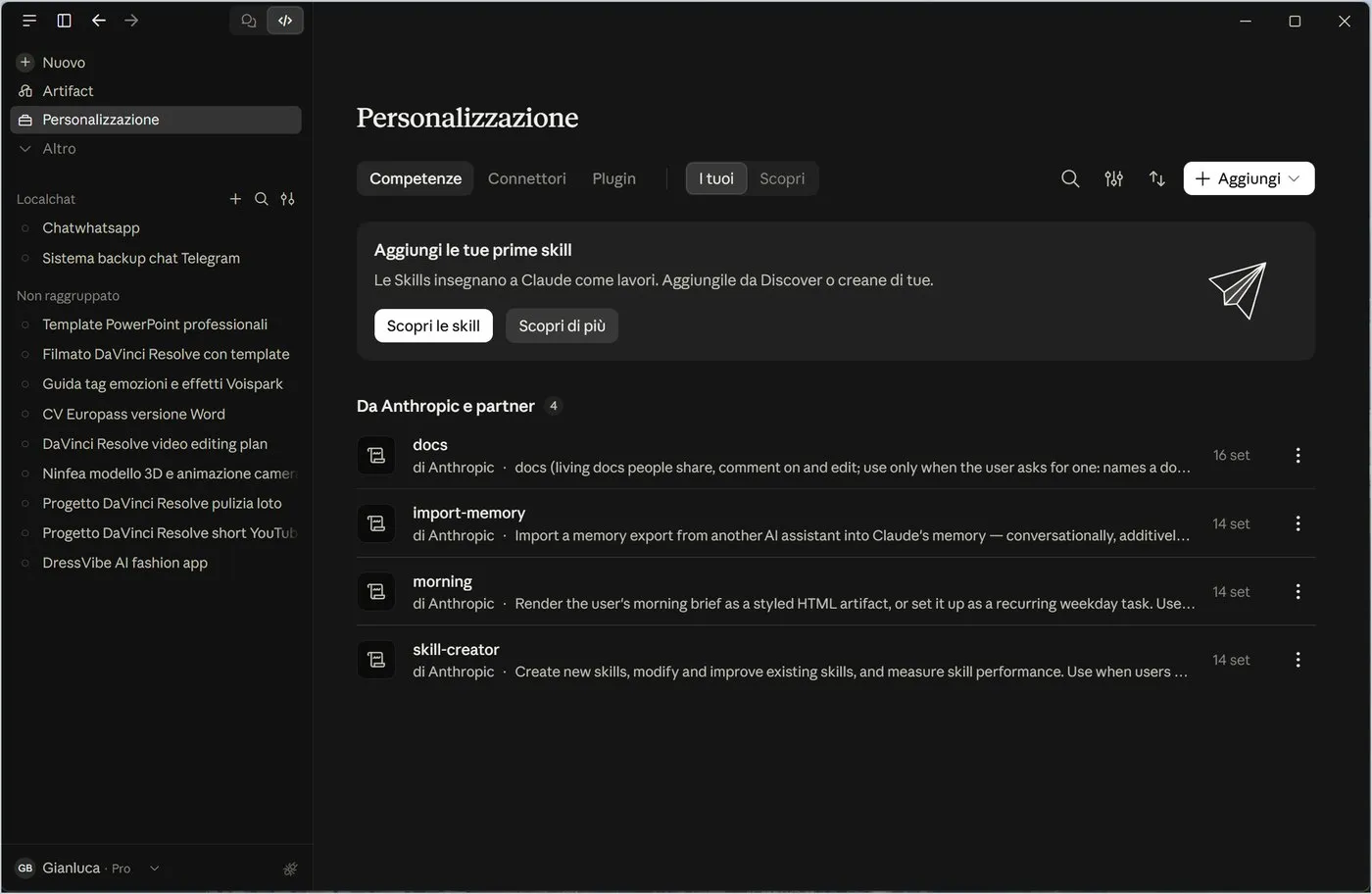 Customize, Skills: your skills.