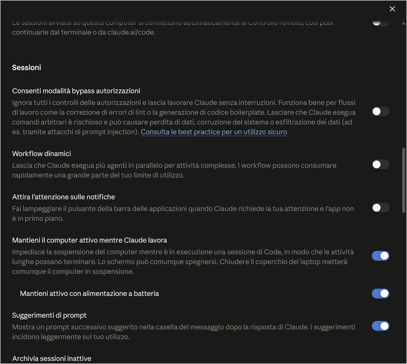Claude Code sessions: the permission bypass mode is risky.
