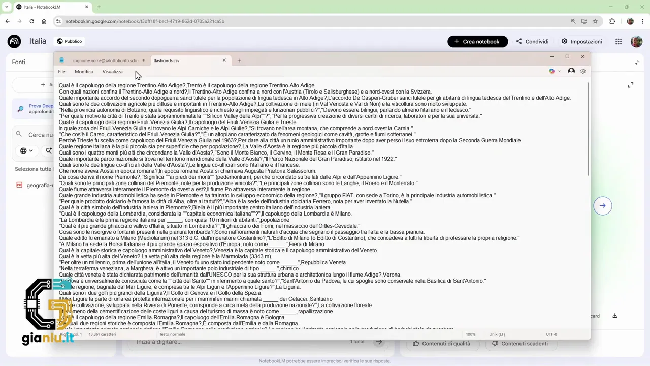 File di testo con domande e risposte delle flashcard separate da virgole